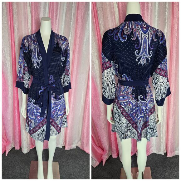 Soma Cool Nights Blue Paisley Floral Soft Stretch Robe Kimono Size Small Medium - Picture 1 of 12